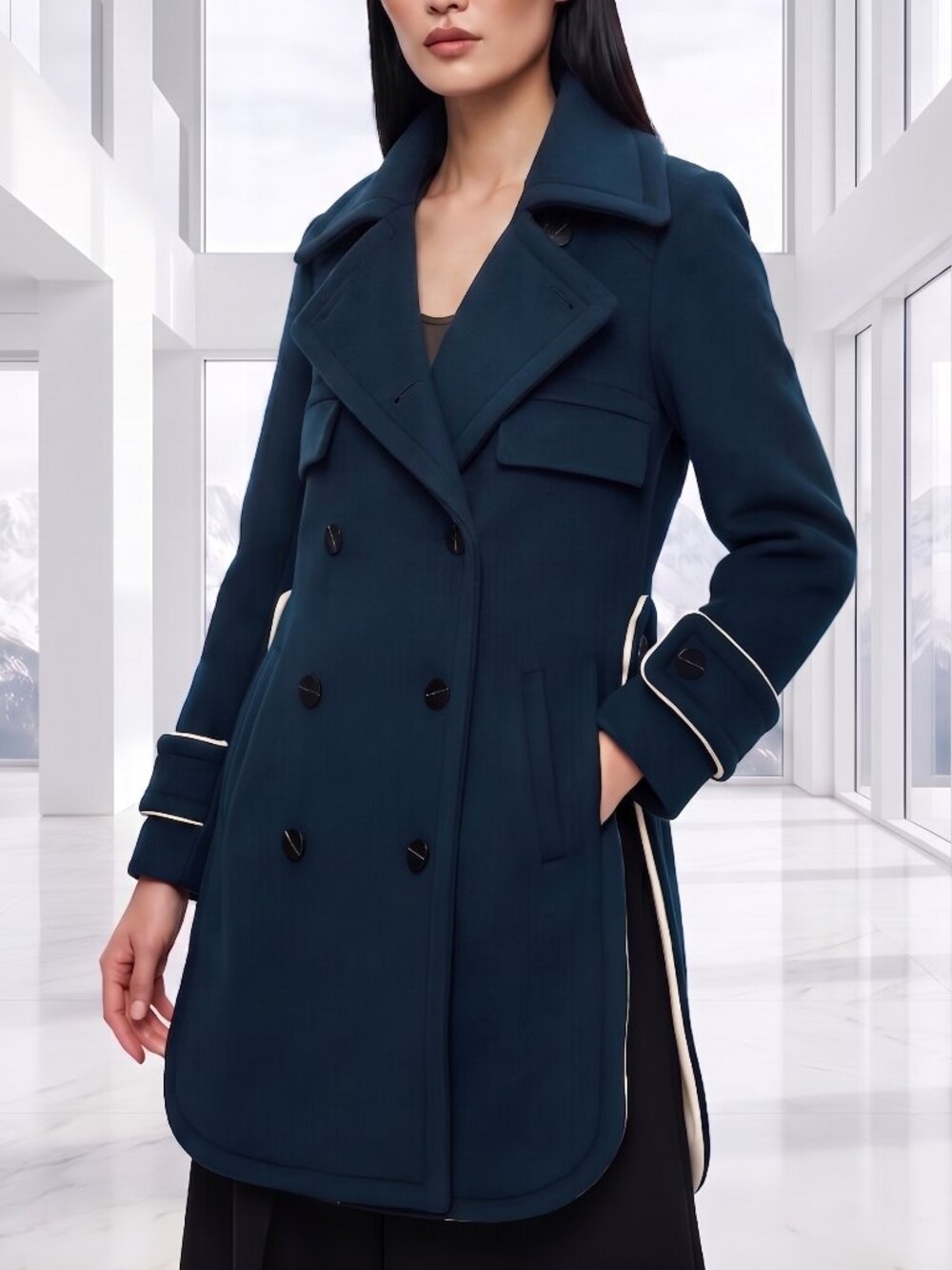 $750 EUDON CHOI 100% wool structured modern peacoat 8